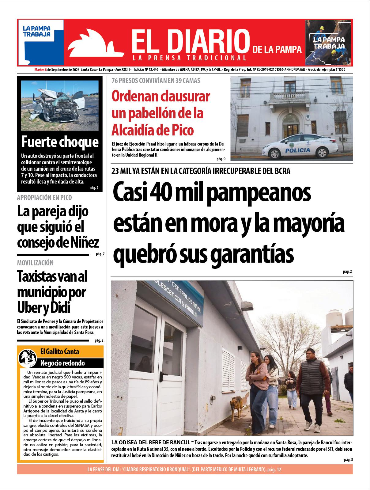 Tapa de El Diario en papel  martes 08 de septiembre de 2026